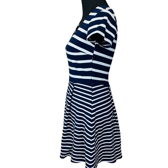 Joie Chikara Dress size S Fit Flare Skater Blue White Striped Side Zip Mini - Picture 5 of 7